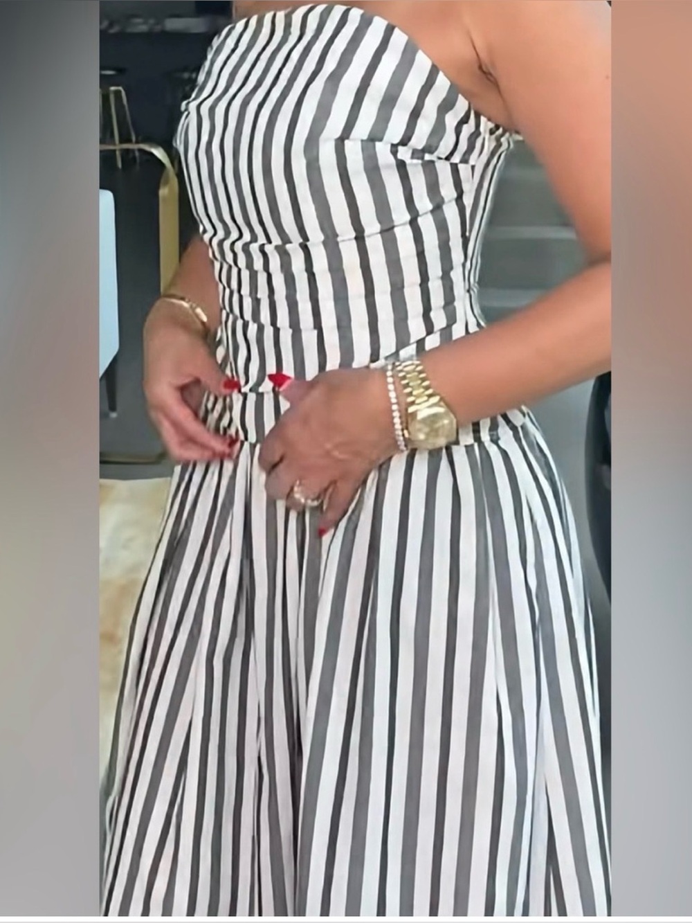 Commense Black & White Striped Dress